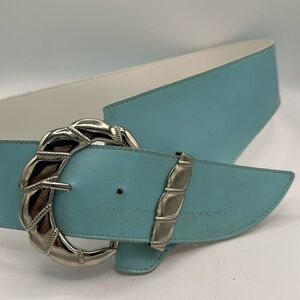 Vintage aqua / turquoise belt with silver-tone hardware